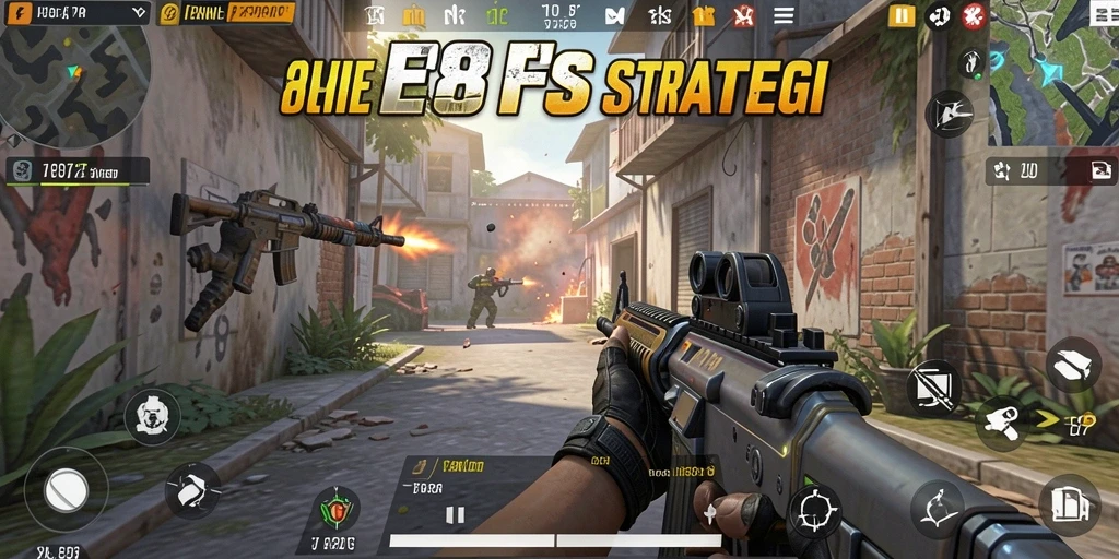Tangkapan layar menunjukkan aksi menegangkan dalam permainan FPS E88.