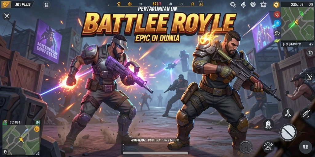 Gameplay seru di JKTPLUS menunjukkan aksi pertempuran Battle Royale.